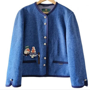 Giesswein Virgin Wool Grandmacore Boho Cardigan  Retro Sweater Blue Size US 10.